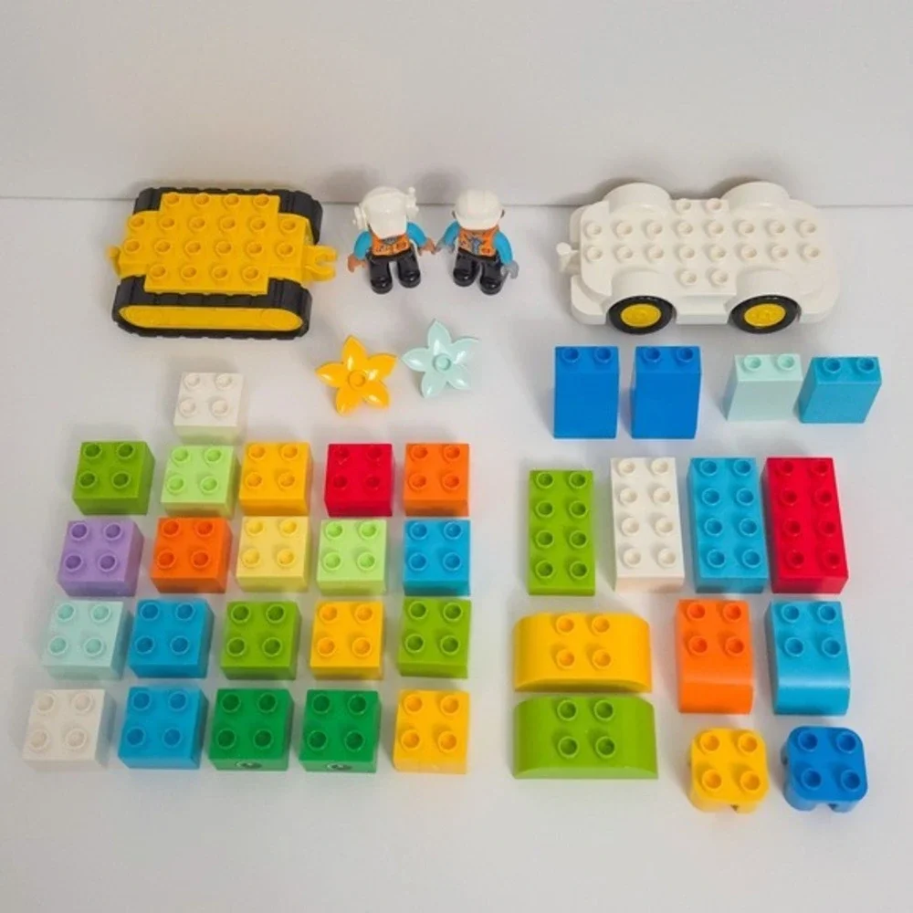 Lego Duplo Cars, Construction Worker Figures, and Building Blocks Lot Set